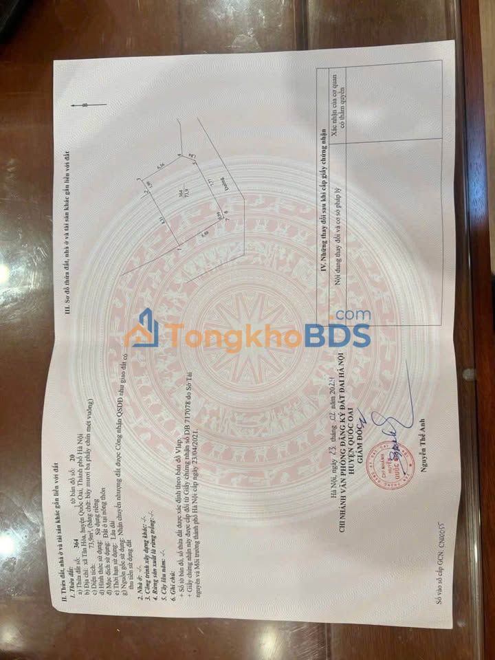 Đất thổ cư Thôn Thổ Ngoã Quốc Oai 73,9m² 3 tỷ - Sổ đỏ chính chủ