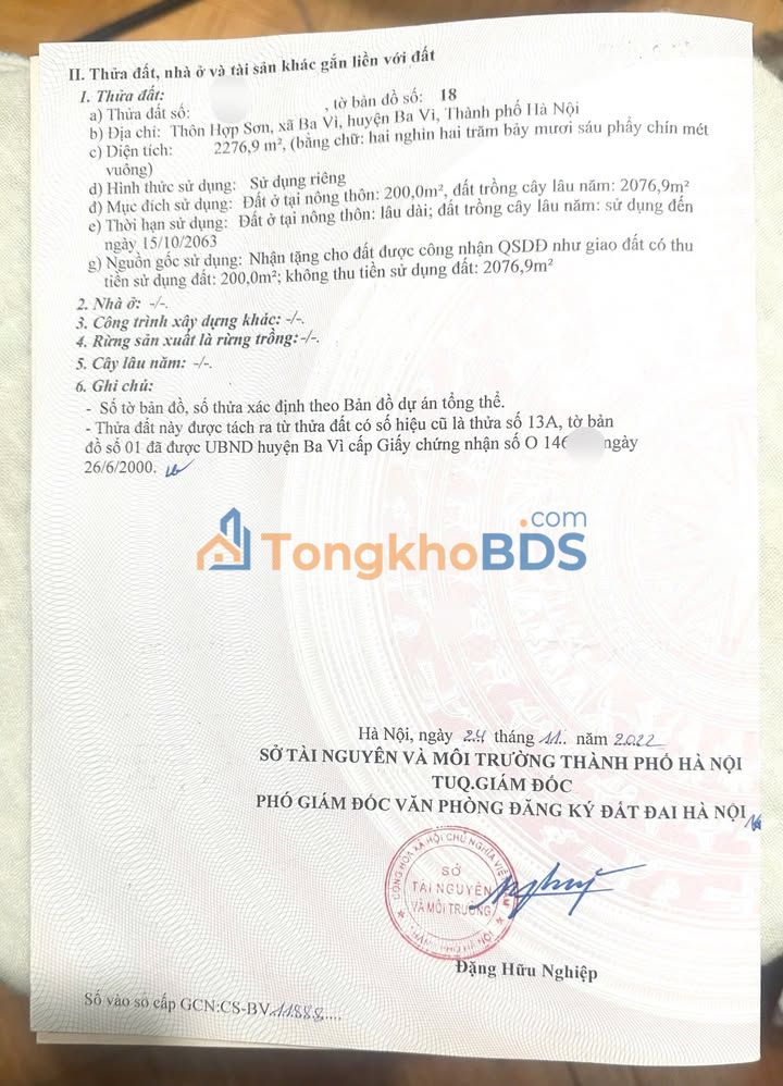 Đất nền Thôn Hợp Sơn Ba Vì 2.300m² 3 tỷ - Tiềm năng tăng giá