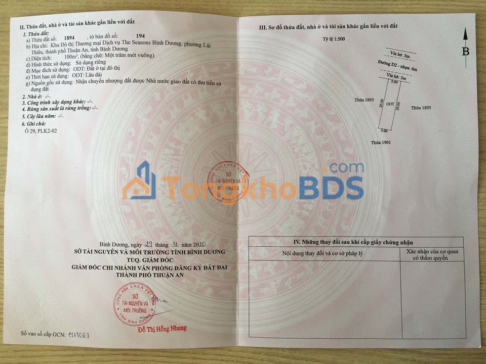 Đất nền The Seasons Lái Thiêu 100m² - Đất thổ cư 100%