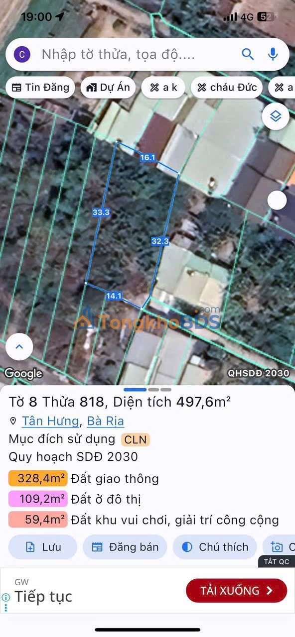 Đất nền Bà Rịa 539m² 1.6 tỷ - Vị trí đẹp sẵn xây