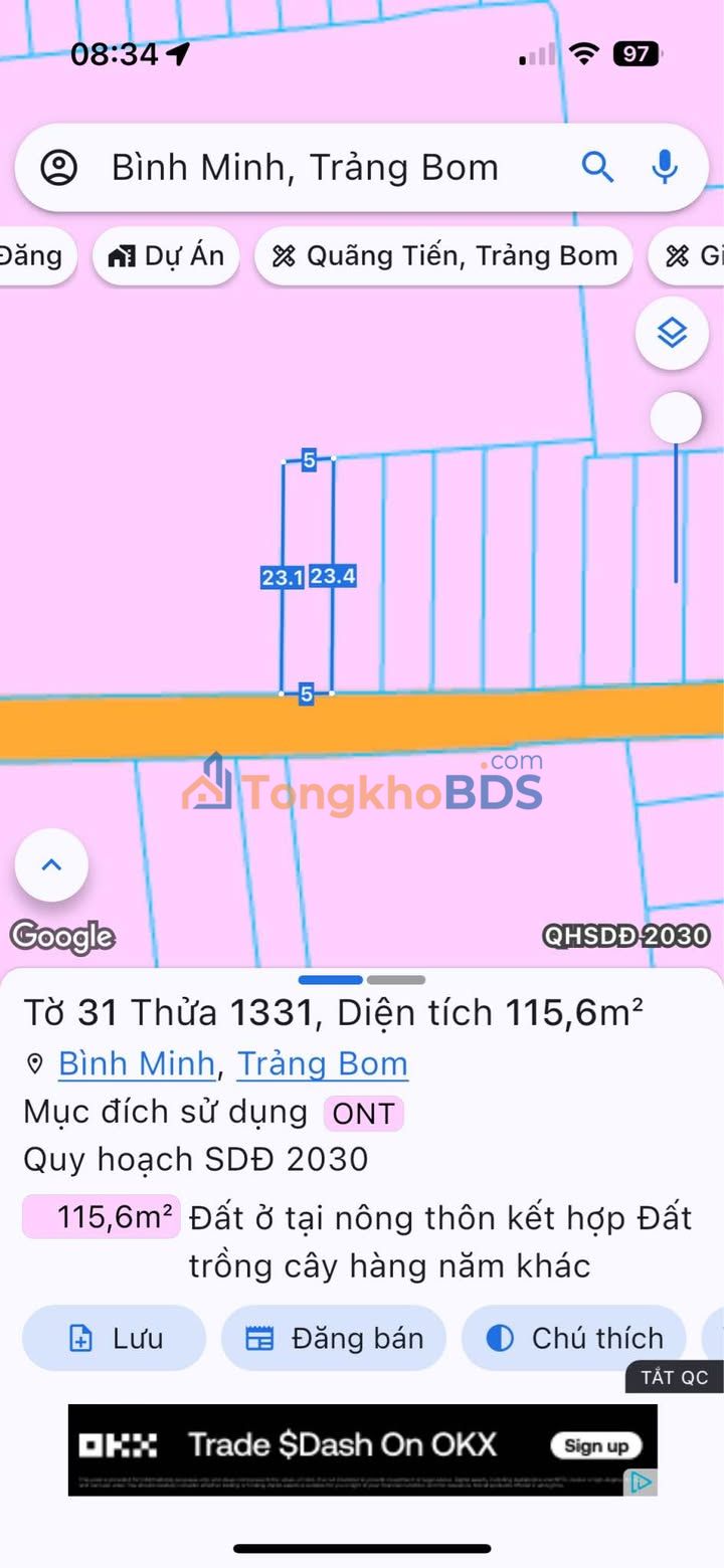 Đất nền Bình Minh Trảng Bom 115m² 1 tỷ - Đất thổ cư 100%