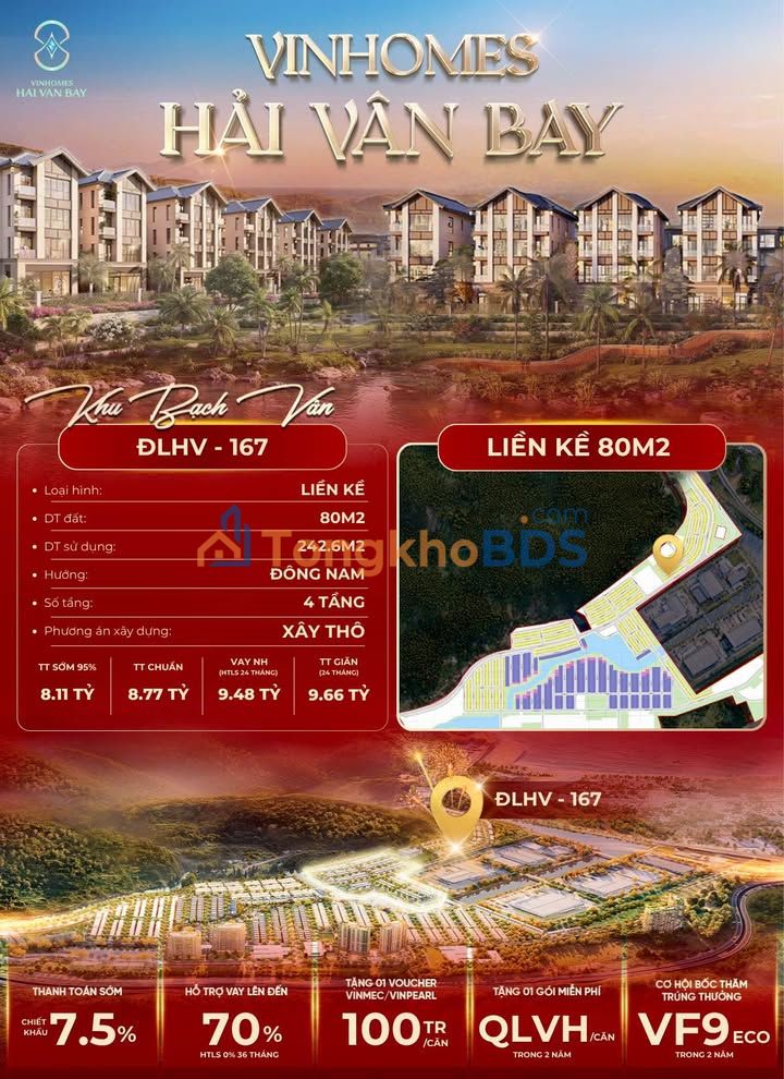 Townhouse Vinhomes Hai Van Bay 80m² 8.11 tỷ - Cho thuê ngay