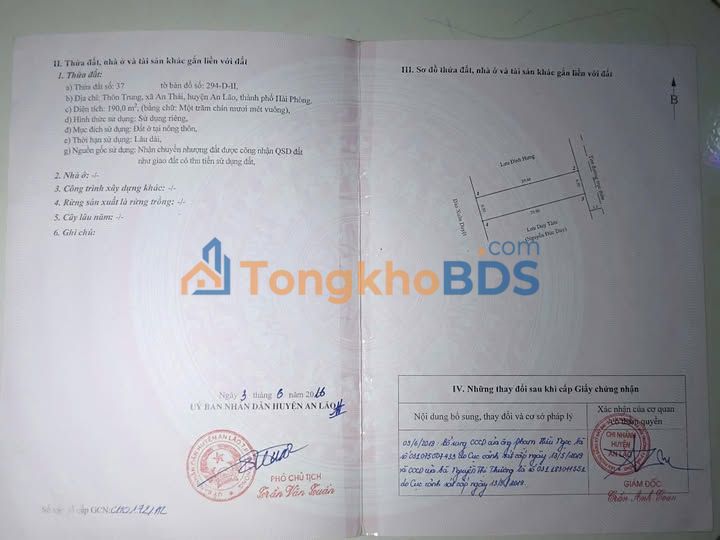 Đất nền An Thái An Lão 190m² 2 tỷ - Sổ đỏ chính chủ