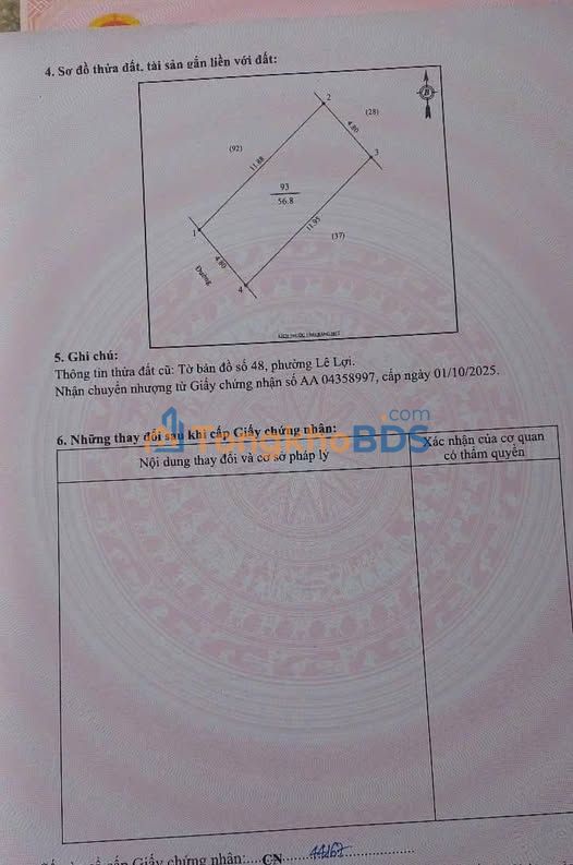 Đất nền Lê Lợi Vinh 57m² 1,9 tỷ - Sổ đỏ chính chủ