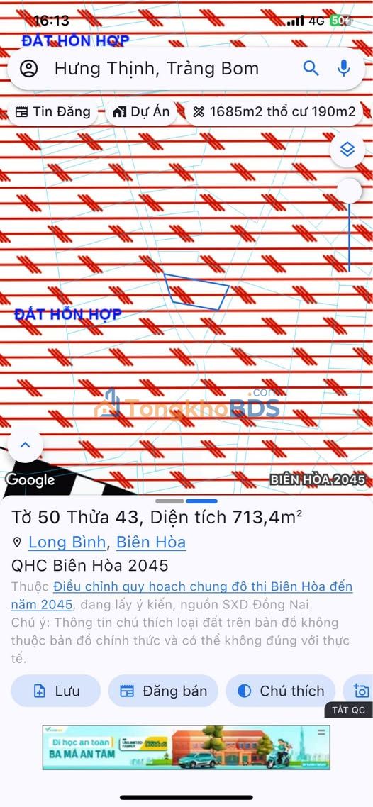 Đất Biên Hòa Long Bình 713m² 1,7 tỷ - Đường to ô tô