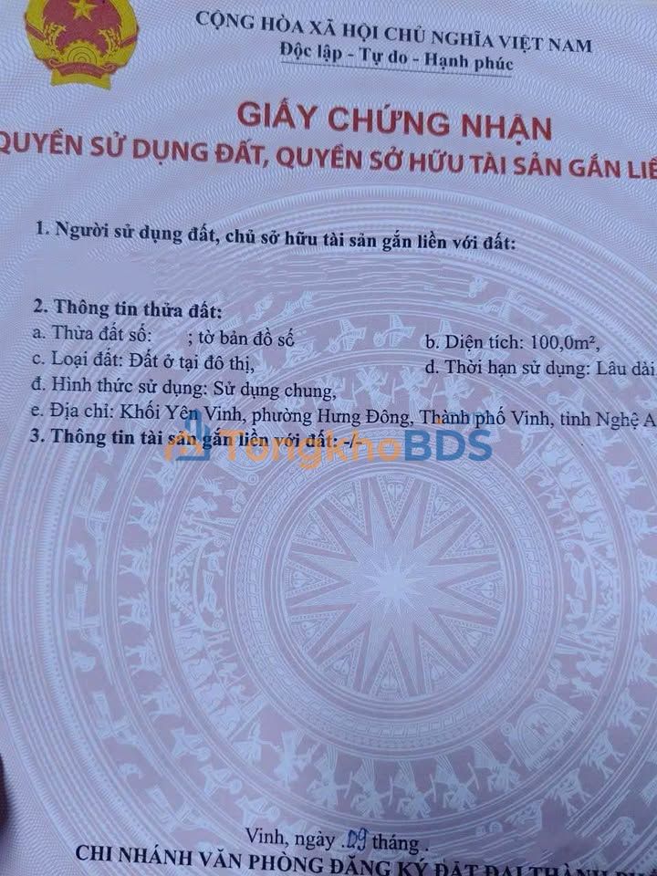 Đất nền Trần Hữu Thung Vinh 100m2 4.76 tỷ - Đường ô tô