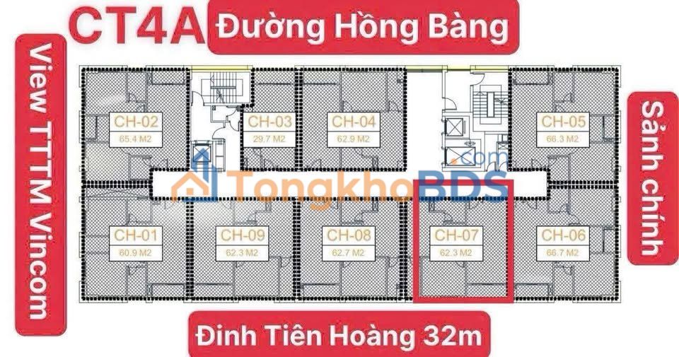 Căn hộ CT4A Đường Đinh Tiên Hoàng 62m² - Hướng tốt