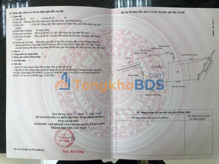 Đất nền Phú Thọ Thủ Dầu Một 311m² Đất thổ cư 100%