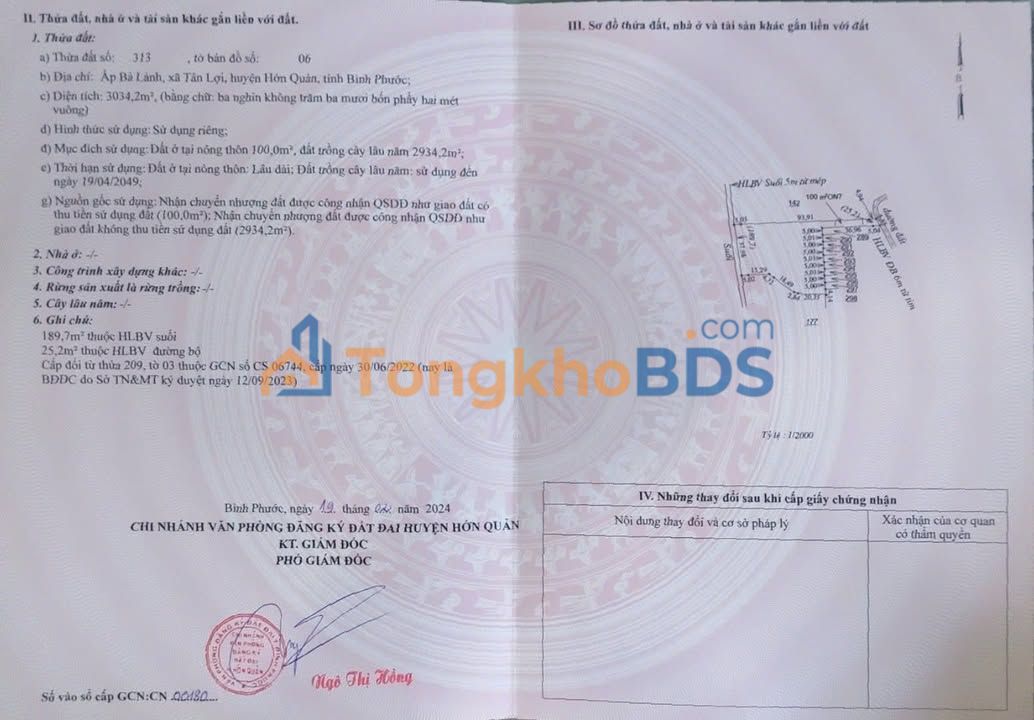 Đất vườn Tân Quan 3000m² 950 triệu - Đất thổ cư 100%