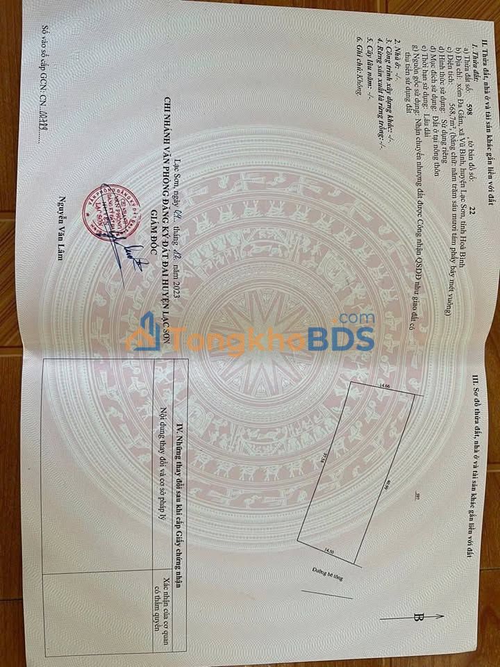 Đất thổ cư Vũ Bình 568m² 550 triệu - Sổ đỏ chính chủ