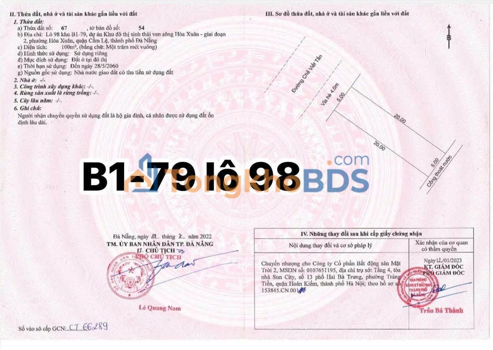 Đất B1-79 Hoà Xuân 100m² giá tốt - Sổ đỏ chính chủ