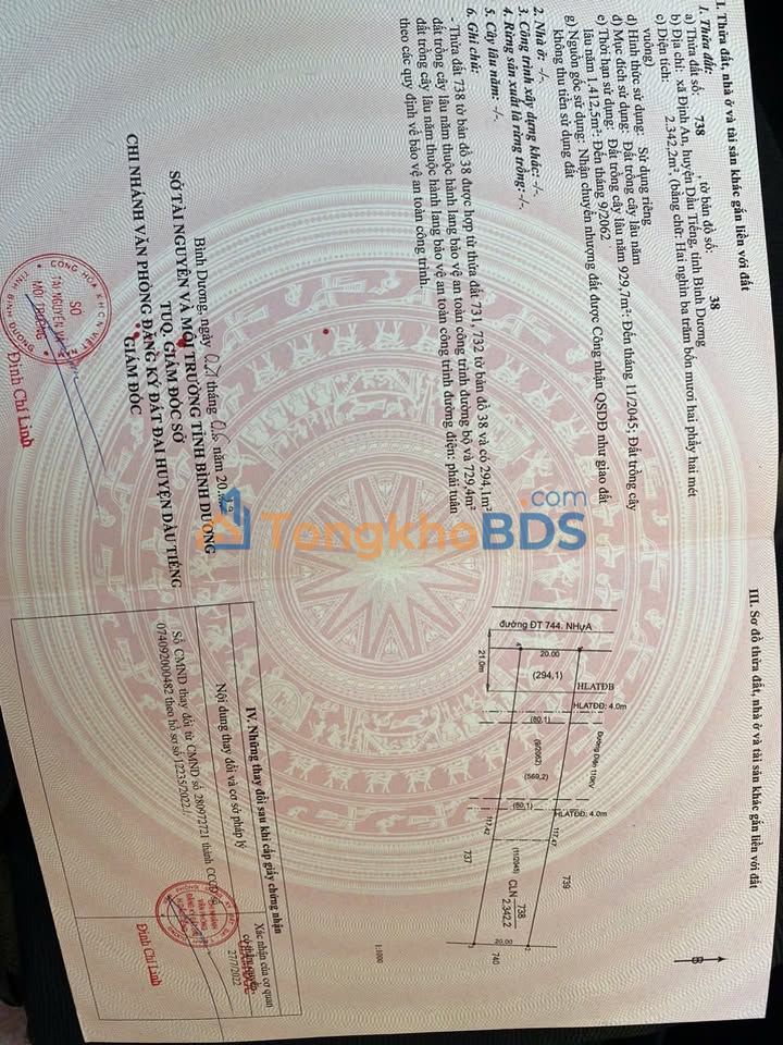 Đất nền ĐT744 Dầu Tiếng 2.2 tỷ 2340m² - Sổ đỏ chính chủ