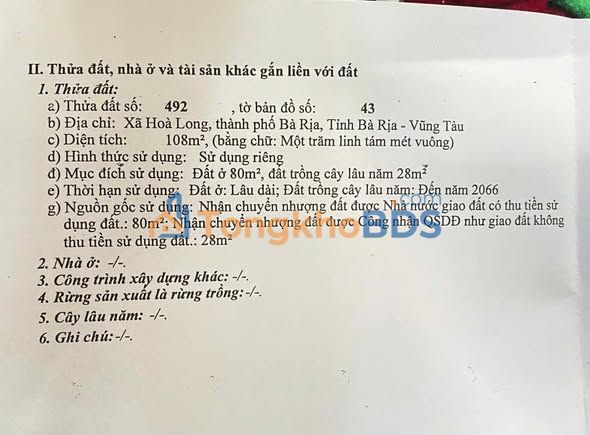 Đất nền Hòa Long Bà Rịa 108m² 2.45 tỷ - Sổ đỏ chính chủ