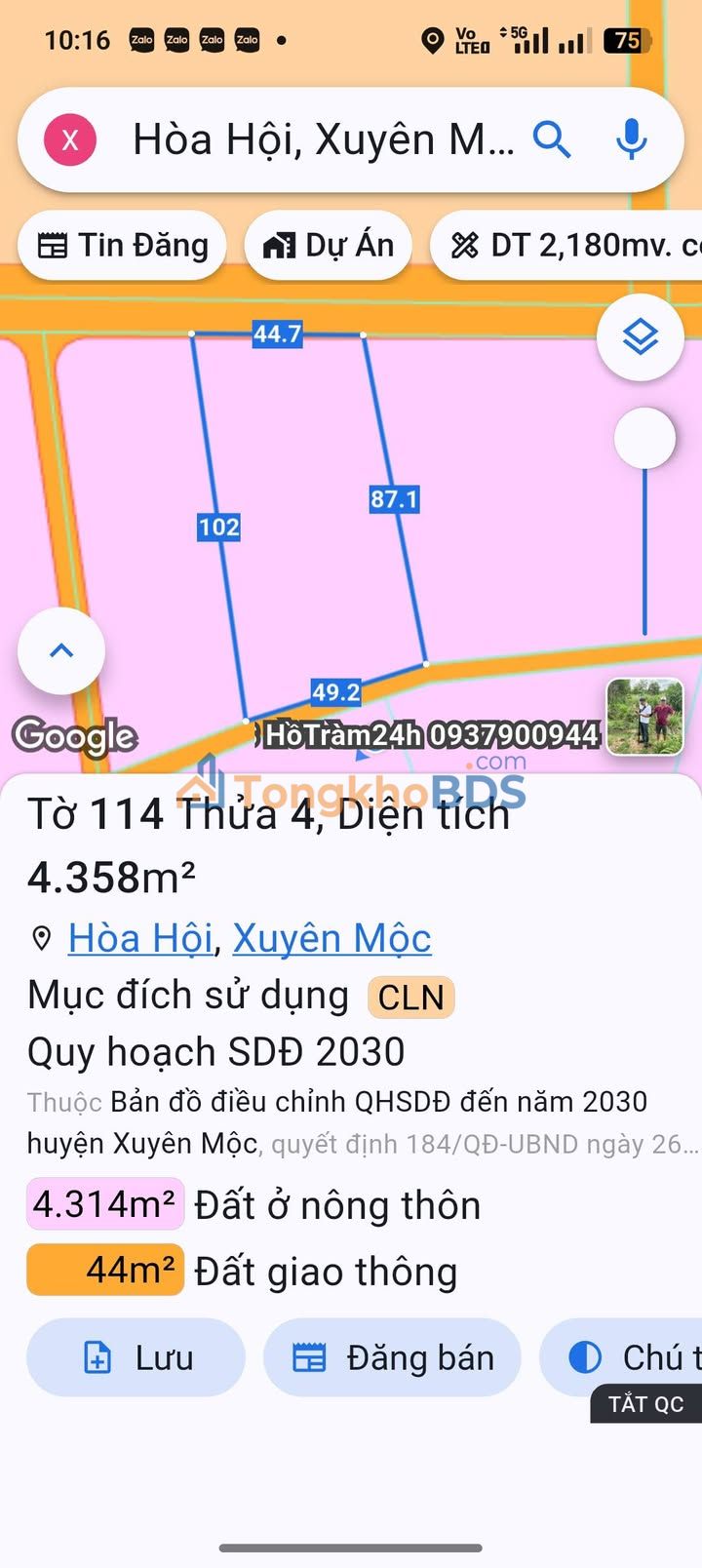 Đất nền Hòa Hội Xuyên Mộc 1.548m² 2,365 tỷ - Sổ đỏ chính chủ