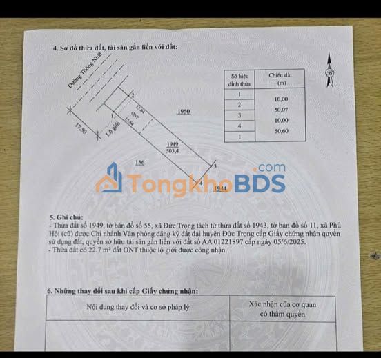 Đất Thống Nhất Lạc Dương 500m² 8 tỷ - Sổ đỏ chính chủ