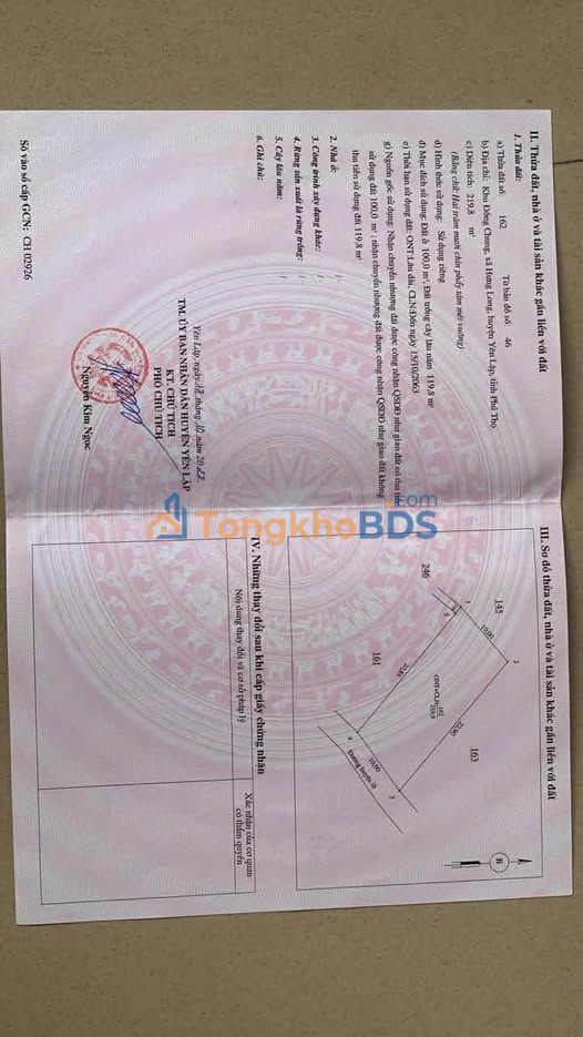 Đất nền Hưng Long Yên Lập 219m² 900 triệu - Đất thổ cư 100%