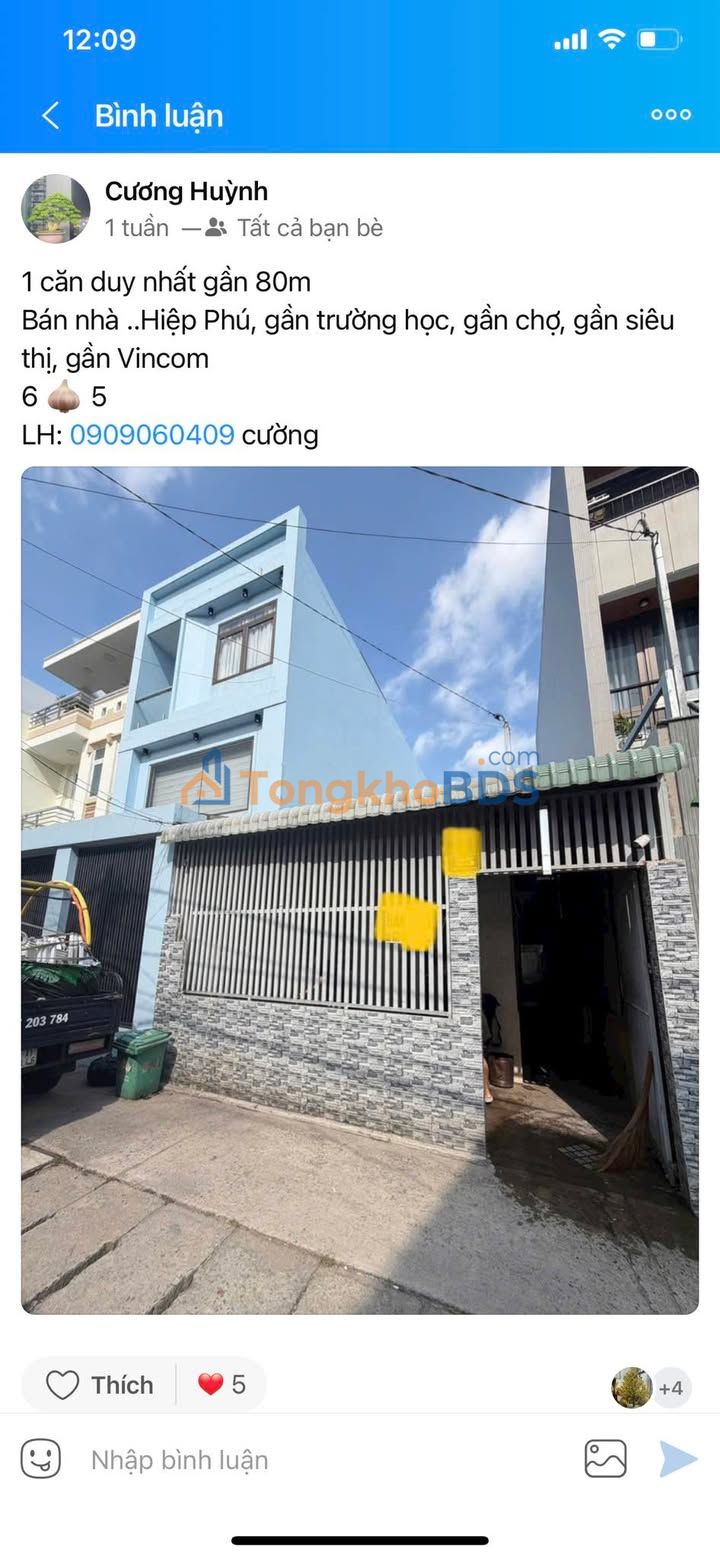 Nhà riêng Hiệp Phú Quận 9 80m² giá thỏa thuận - Chính chủ bán