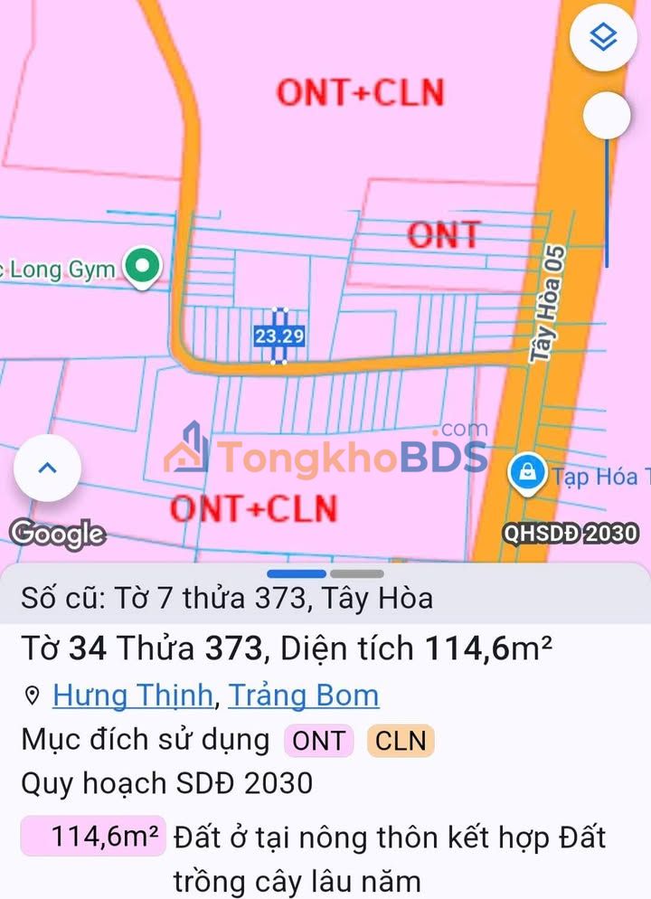 Đất nền Tây Hòa Trảng Bom 114m² giá 1.08 tỷ - Sổ đỏ chính chủ