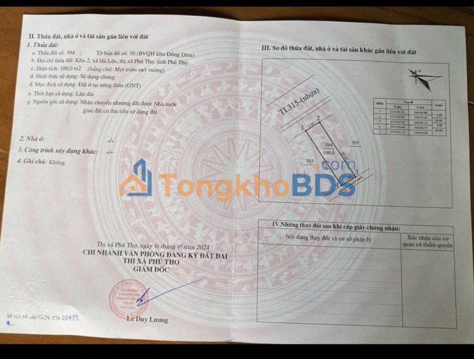 Đất nền Hà Lộc Phú Thọ 200m² 2.7 tỷ - Sổ đỏ chính chủ