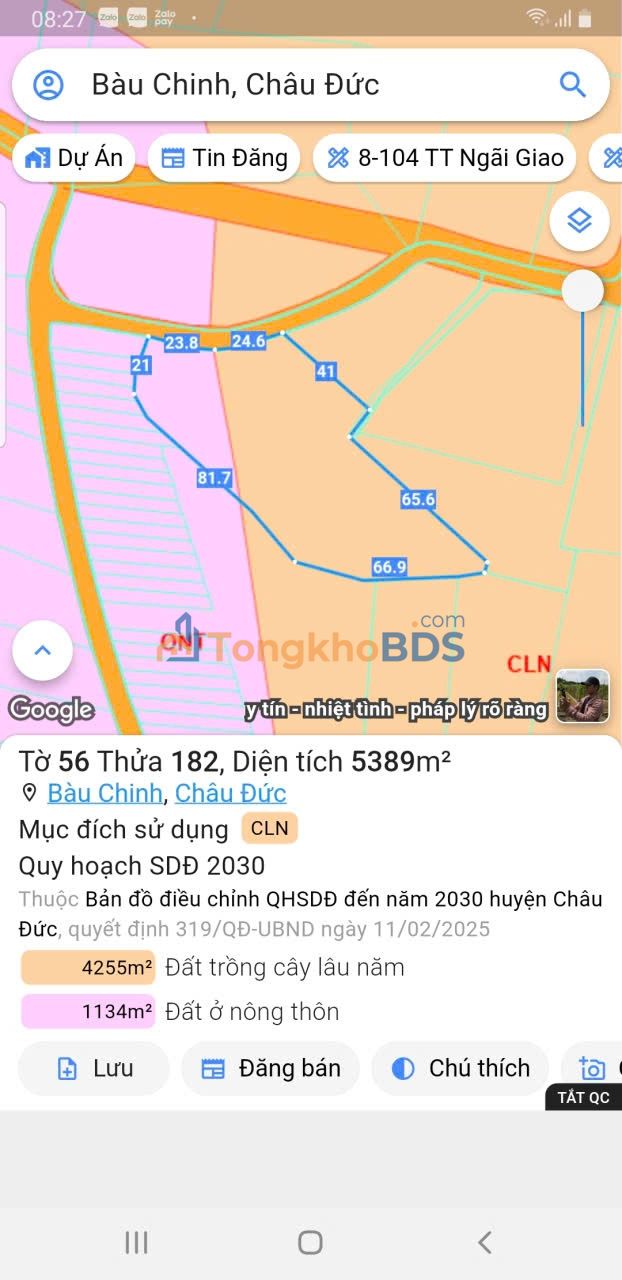Đất QL56 Bàu Chinh 5.389m² giá 40,5 tỷ - Pháp lý rõ ràng