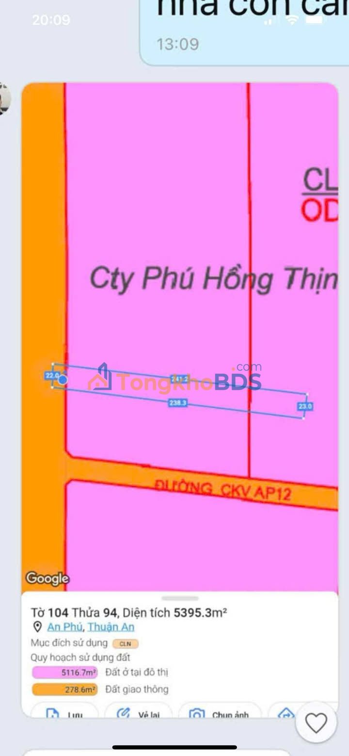 Đất nền An Phú Thuận An 5.575m² 111,5 tỷ - Đường to ô tô