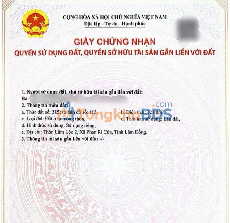 Đất nền Phan Rí Cửa Bình Thuận 121m² - Đất thổ cư 100%