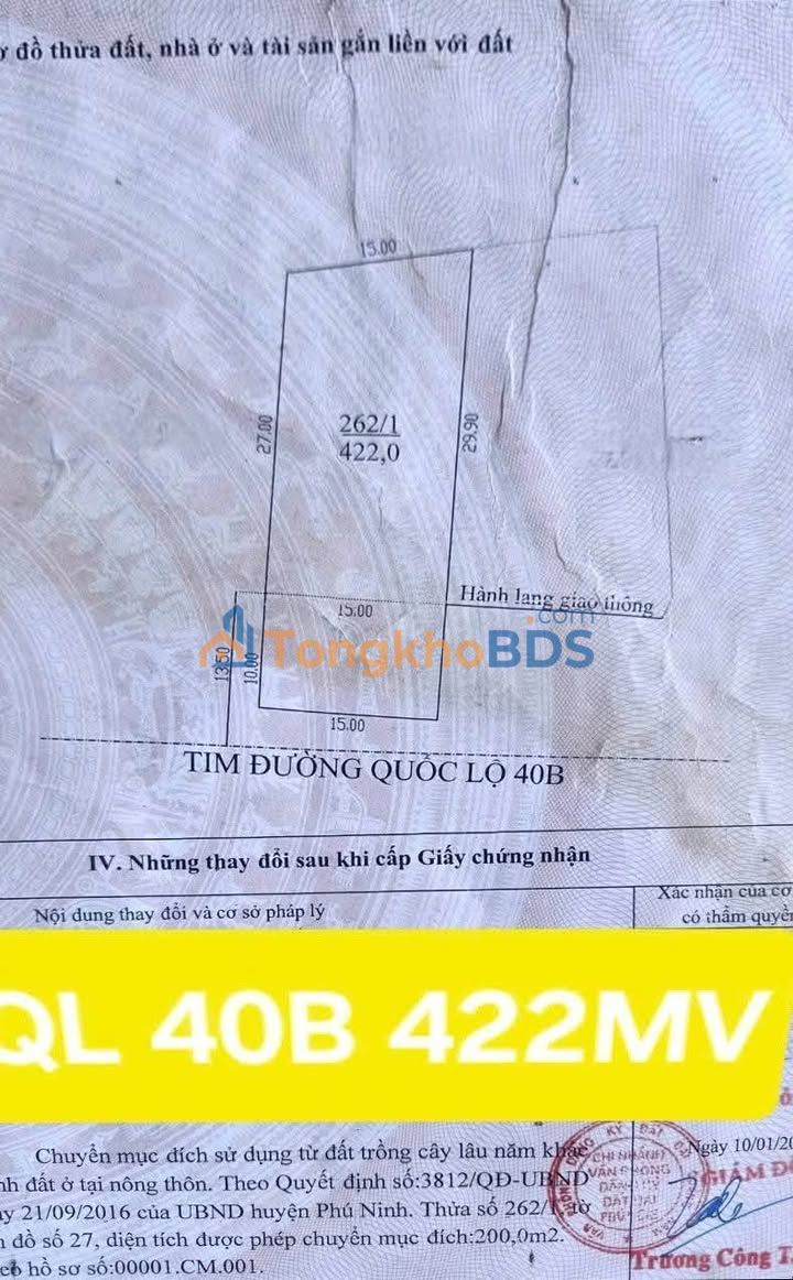 Đất nền Tam Kỳ QL40B 422m² 3,376 tỷ - Đường to ô tô