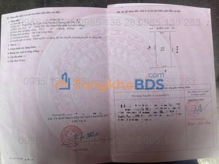 Đất thổ cư Ngọc Hòa Chương Mỹ 67m² 3.5-4 tỷ - Sổ đỏ chính chủ