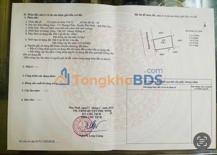 Đất nền Phù Ninh Phú Thọ 106m² 1 tỷ - Sổ đỏ chính chủ