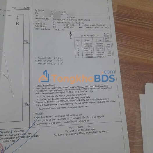 Đất thổ cư Nha Trang Vĩnh Hòa 215m² 670 triệu - Sổ đỏ chính chủ