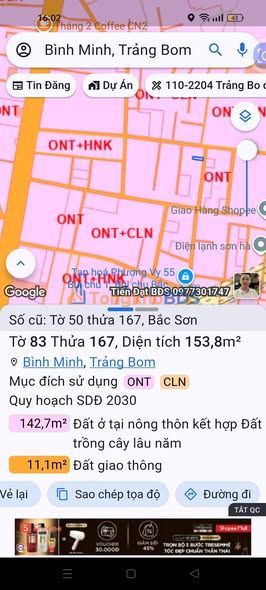 Dat nen Binh Minh Trang Bom 154m2 1 ty - So do chinh chu