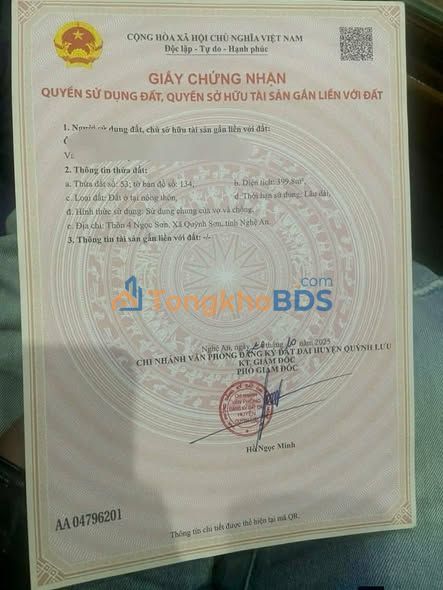 Đất ở Ngọc Sơn Quỳnh Lưu 400m² giá 1 tỷ - Đường ô tô