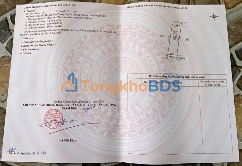 Đất nền TT Tân Phong, Quảng Xương 150m²/1.25 tỷ - Sổ đỏ chính chủ