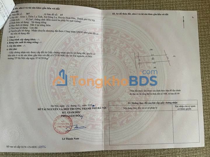 Đất Xóm 1 La Tinh Hà Đông 43,3m² 516 triệu - Đất thổ cư 100%