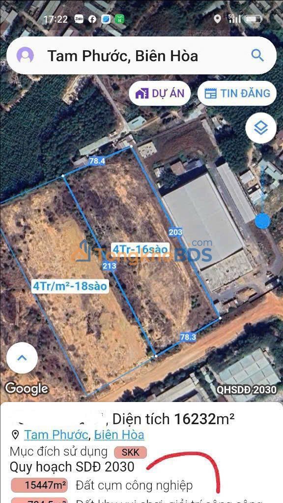 Đất SKC Tam Phước Biên Hòa 16232m² 64.9 tỷ - Sổ đỏ chính chủ