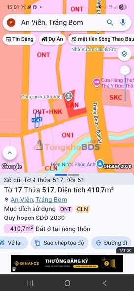 Đất An Viễn Đồng Nai 410m² 2.4 tỷ - Sổ hồng rõ ràng