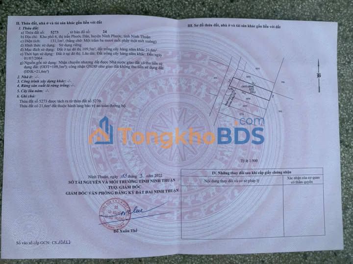 Đất thổ cư Phước Dân 131m² 620 triệu - Sổ đỏ chính chủ