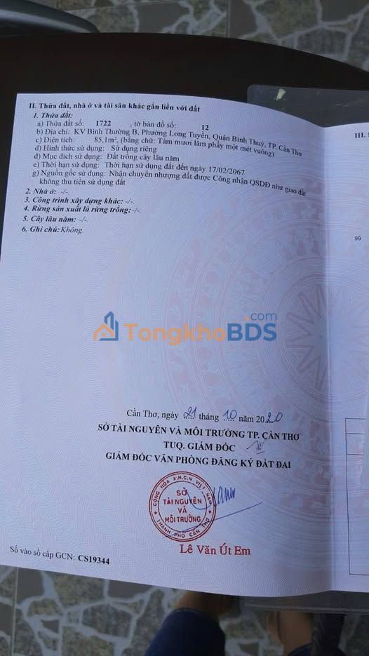 Đất nền Cần Thơ Cái Răng 85m² 1.2 tỷ - Sổ đỏ chính chủ