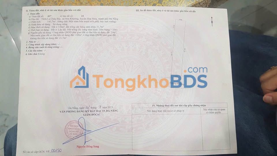 Đất Hòa Khương Đà Nẵng 140m² 1 tỷ - Đường ô tô