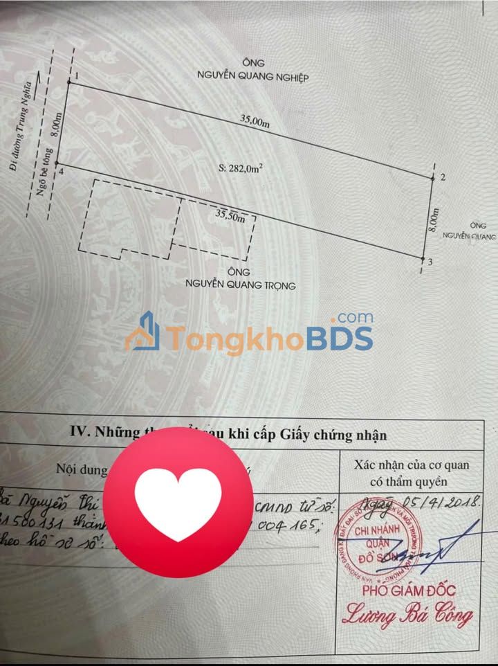 Đất nền Trung Nghĩa Đồ Sơn 282m² 2.82 tỷ - Sổ đỏ chính chủ