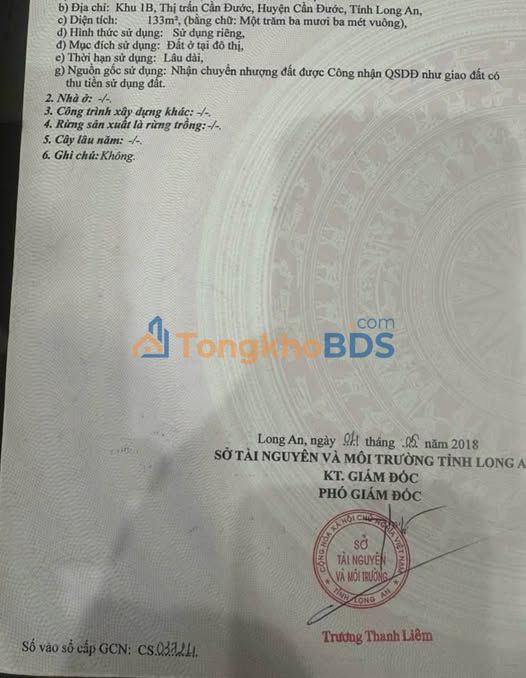 Đất nền Ấp 1B Cần Đước 133m² 1.18 tỷ - Đường ô tô lớn