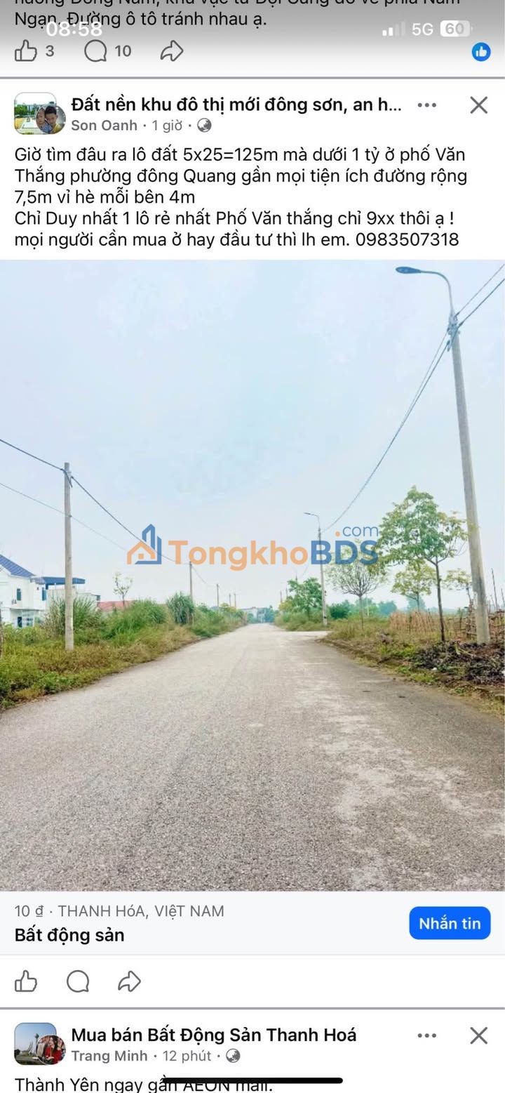 Đất Đông Quang Đông Sơn 125m² 1.15 tỷ - Sổ đỏ chính chủ