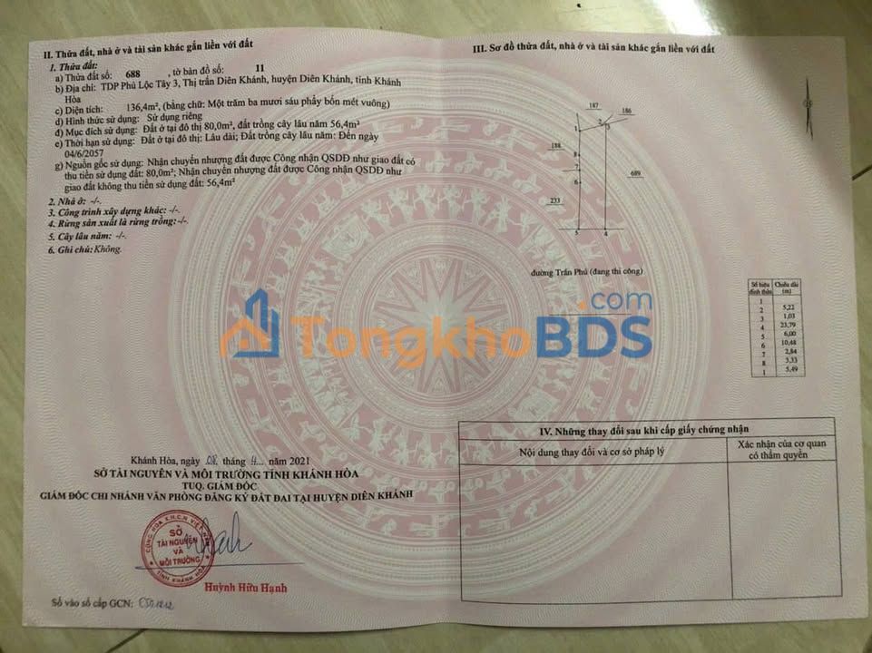 Đất nền Diên Khánh Trần Phú 136m² 4.35 tỷ - Sổ đỏ chính chủ