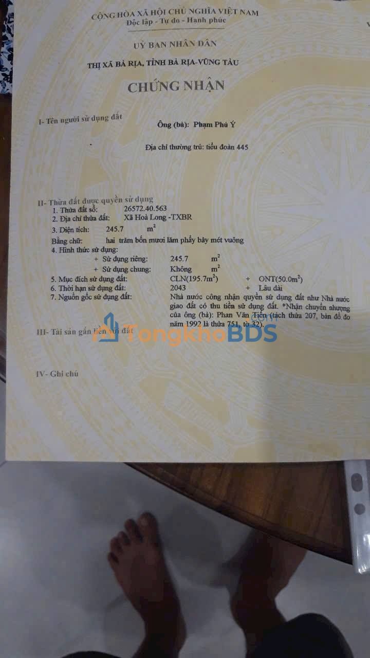 Đất nền Hòa Long Bà Rịa 246m² - Sổ đỏ chính chủ