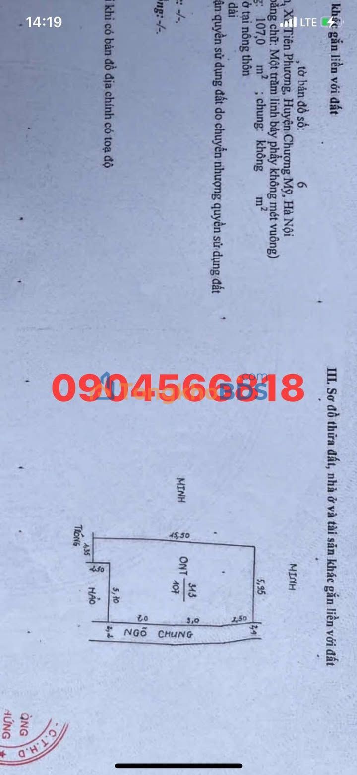 Đất nền Chương Mỹ Hà Nội 107m² 3 tỷ - Đất thổ cư 100%