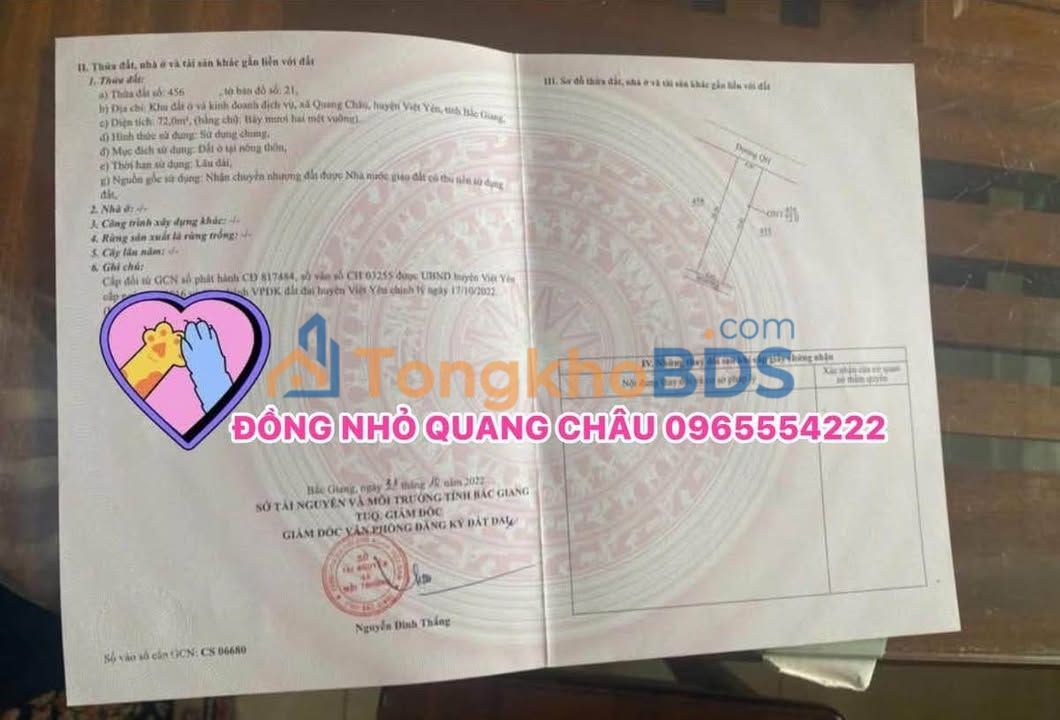 Đất nền Quang Châu 72m2 giá 2.6 tỷ - Sổ đỏ chính chủ