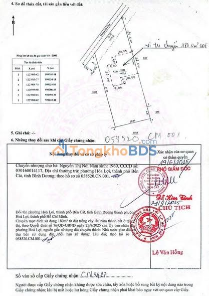 Đất Hòa Lợi Bến Cát 920m² 5.1 tỷ - Sổ đỏ chính chủ