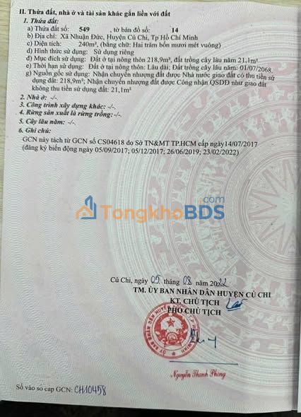 Đất nền Nhuận Đức Củ Chi 240m² 2,6 tỷ - Sổ đỏ chính chủ