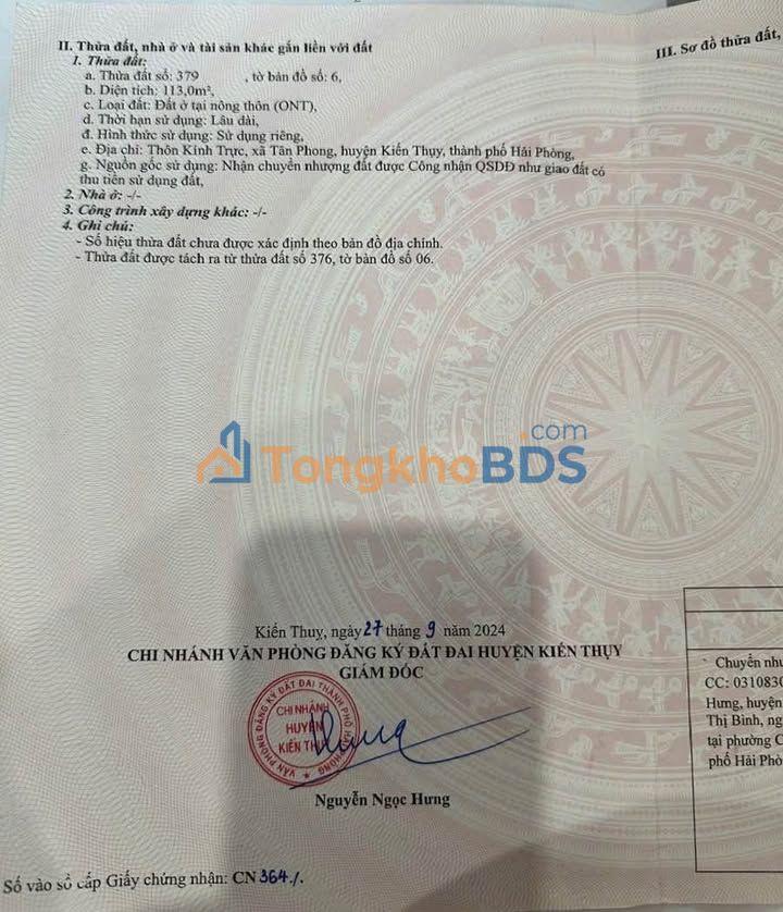 Đất mặt đường Kiến Thụy 113m² 2 tỷ - Đường to ô tô