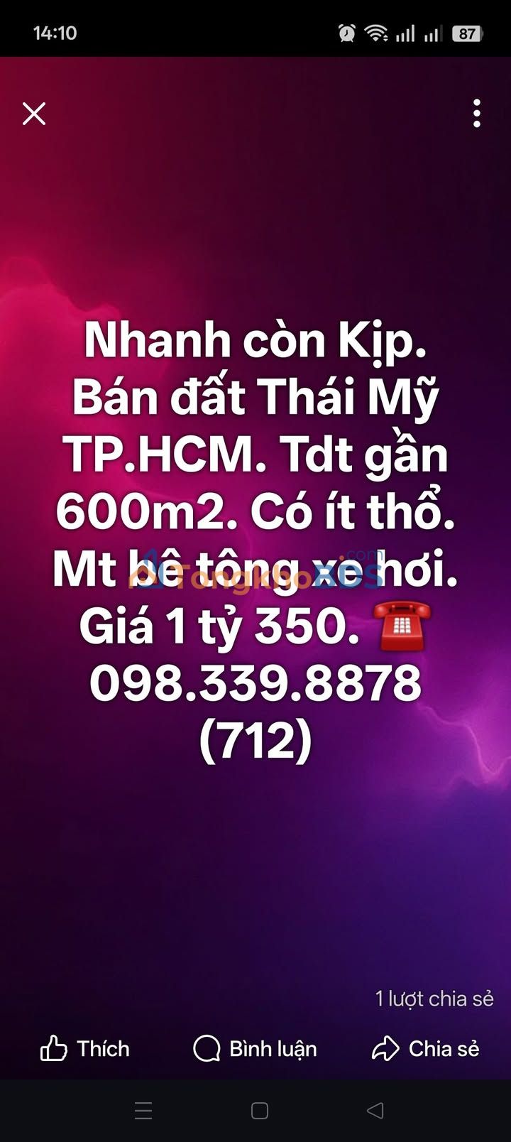 Đất nền Thái Mỹ Hóc Môn 600m² 1,35 tỷ - Đường to ô tô